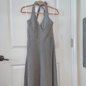 Grey and White Pinstripe Seersucker Halter Dress 4